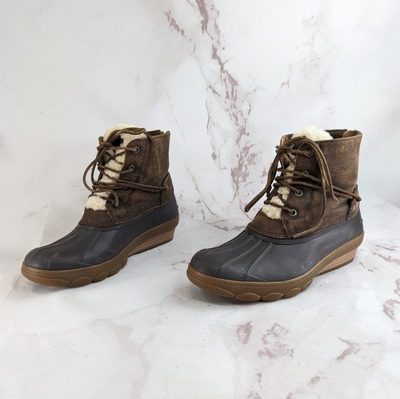 Sperry Boot Women 9M Saltwater Wedge Tide Weather Winter Waterproof Duck Fur - Picture 4 of 10